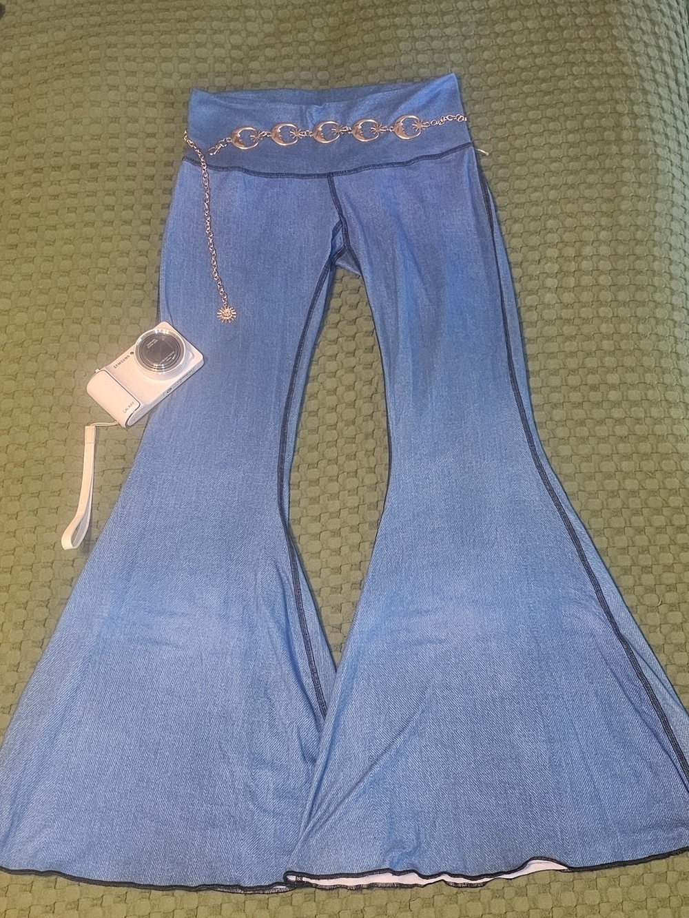 teeki Blue Wide Leg Pants with Chain Detail